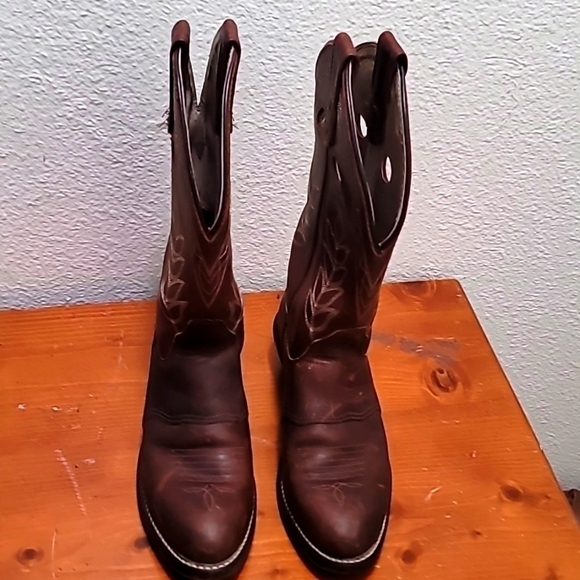 DOUBLE H BUCKAROOS LEATHER COWBOY BOOTS BROWN SIZE 5.5 - Picture 5 of 9